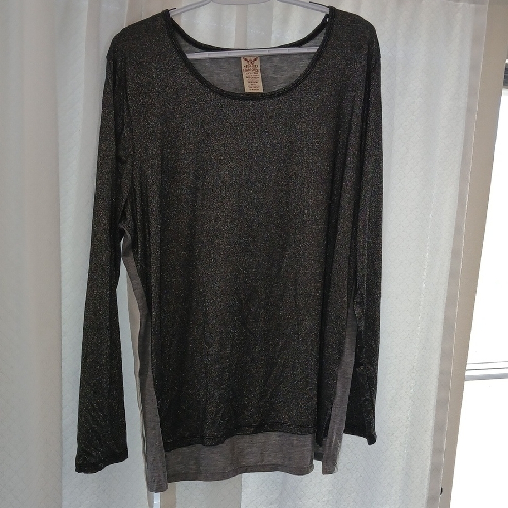 Faded Glory Shimmering Black/silver Grey Long Sleeve Top